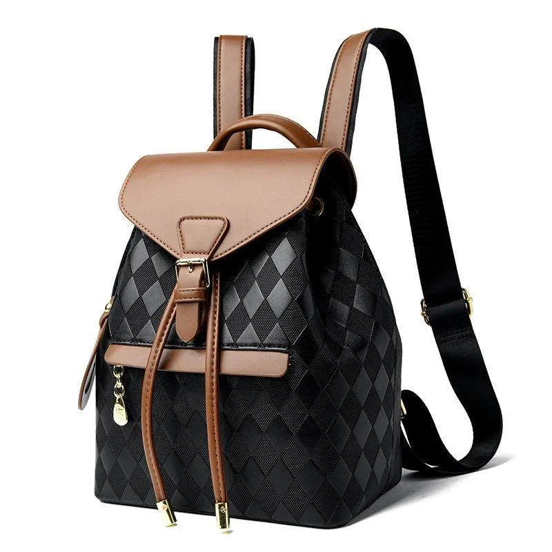 Women Backpack Soft Pu Leather Black Casual Multifunctional College Bag Capacity - Detail View