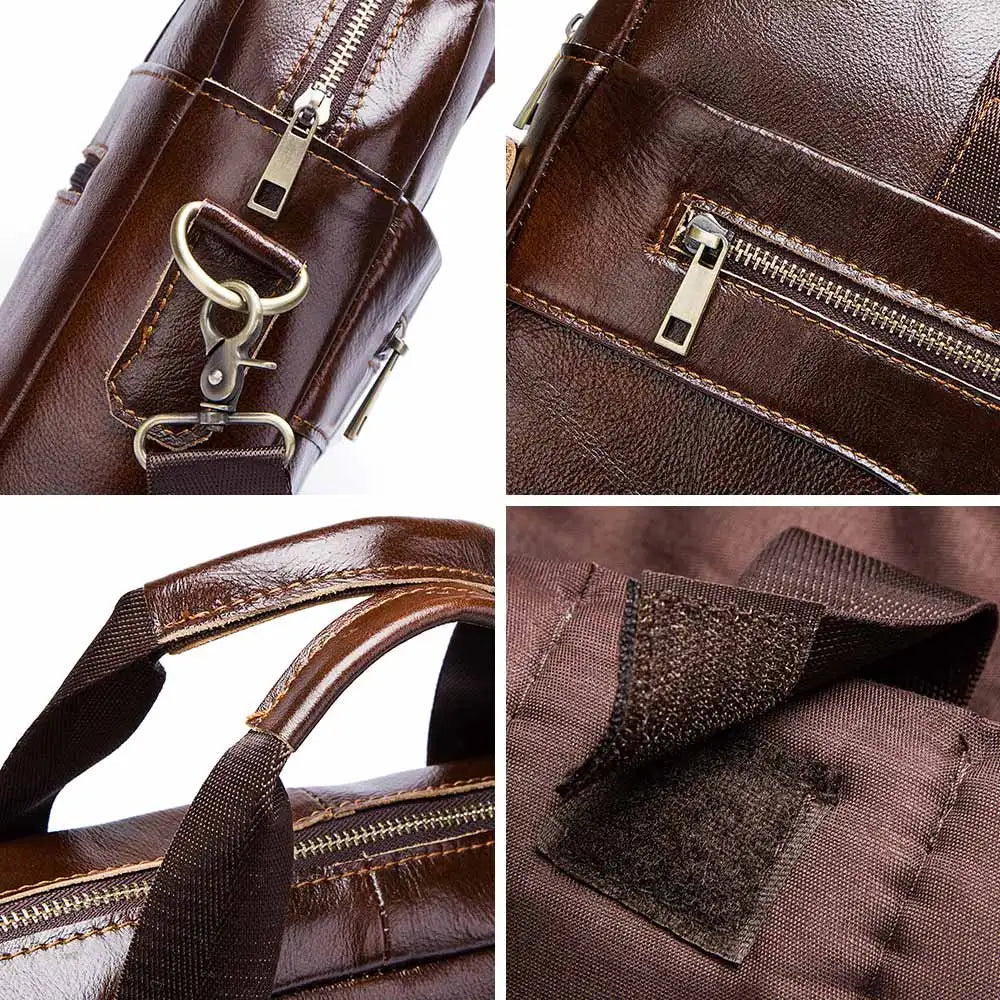 Genuine Leahther Men Briefcase Portable Office Handbag for L...