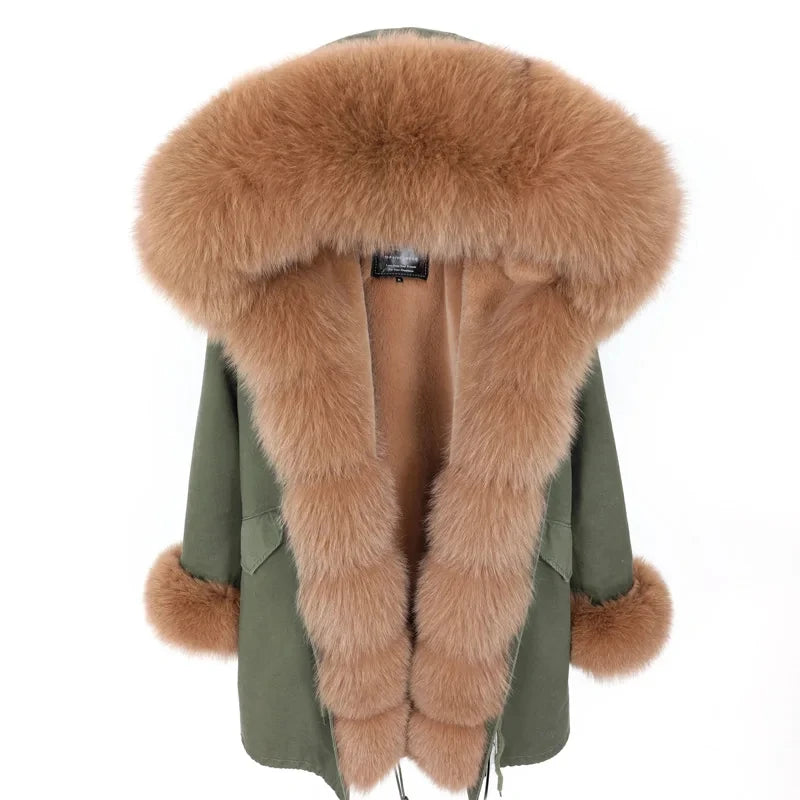 MAOMAOKONG 2024 Winter Women Coat Natural Fox Fur Collar Cuff Black Jackets Outw - View 78