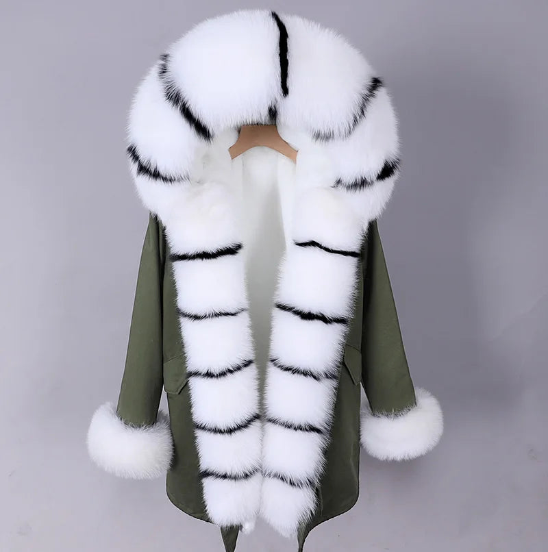 MAOMAOKONG 2024 Winter Women Coat Natural Fox Fur Collar Cuff Black Jackets Outw - View 60