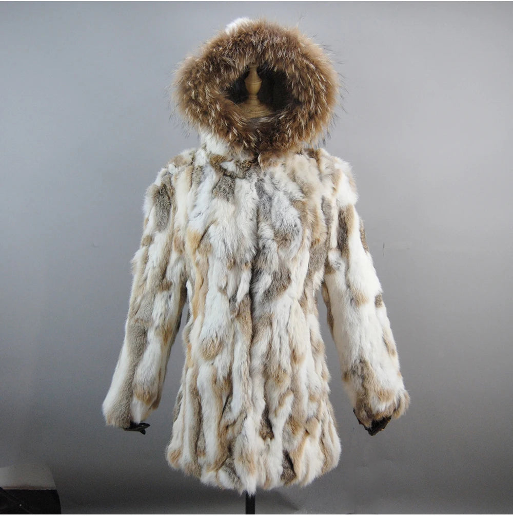 2025 Winter Women Rabbit Fur Coat Real Genuine Rabbit Fur Jacket With - Lifestyle View