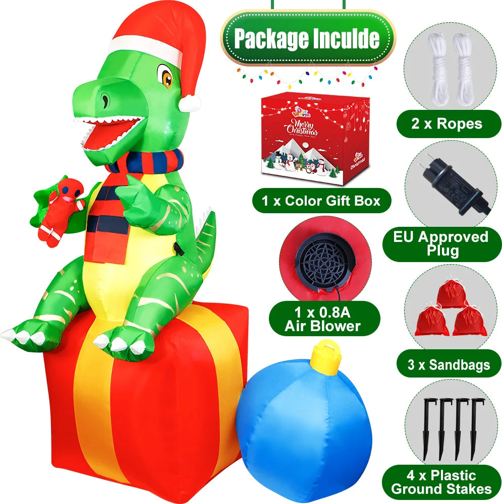 6FT Dinosaur Christmas Inflatables Outdoor Decorations Xmas Blow Up Ya - Interior View
