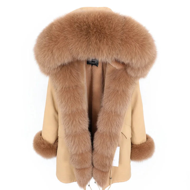 MAOMAOKONG 2024 Winter Women Coat Natural Fox Fur Collar Cuff Black Jackets Outw - View 70