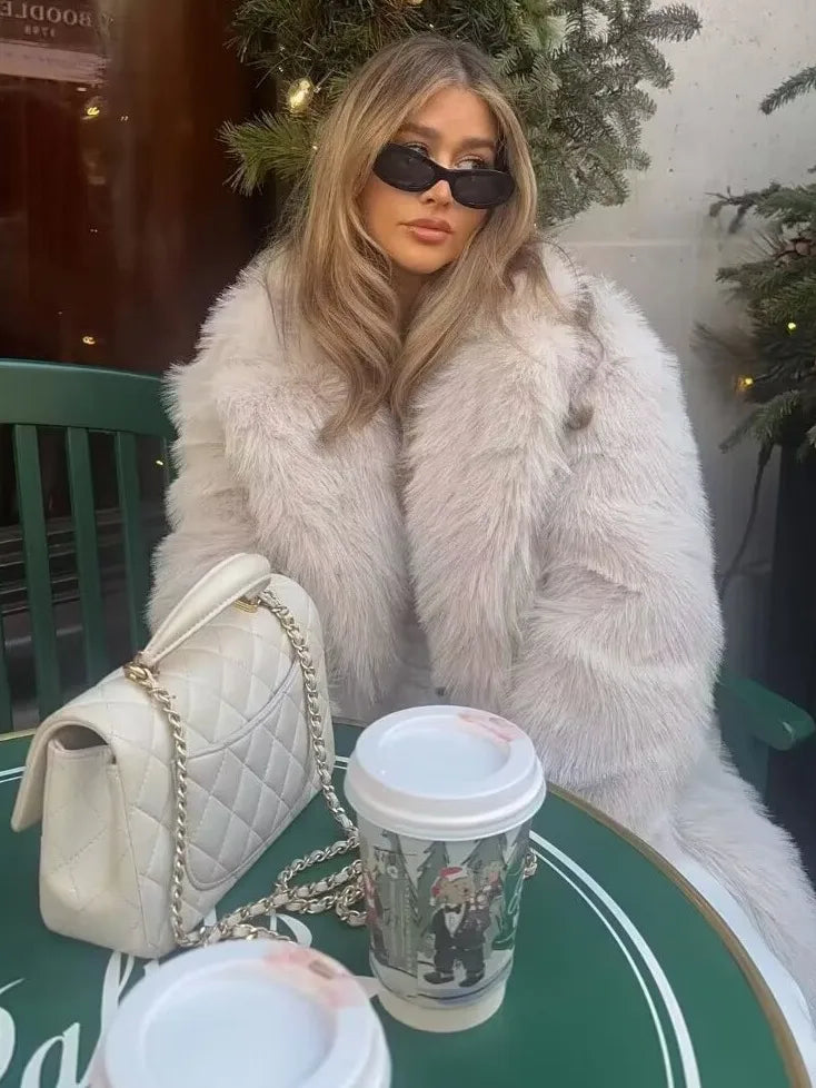 Faux Fur Coats Women Mid Length Turn Down Collar Coat Thick Warm Y2k Streetwear - View 19