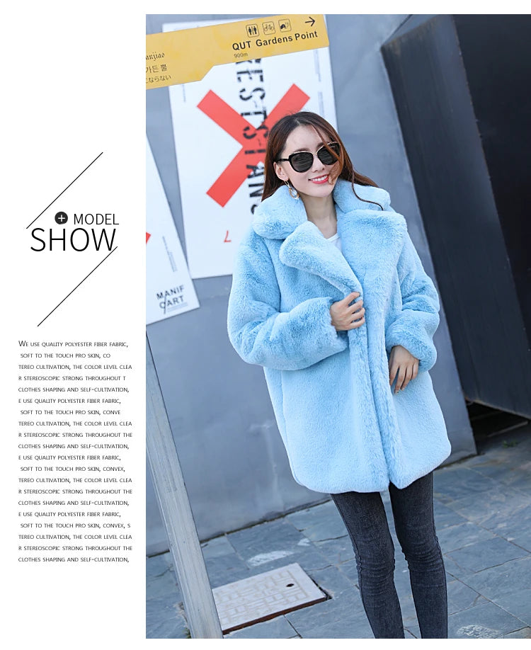 2023 New Women Winter Warm Faux Fur Coat Thick Women Middle -Long Over - Assembly Detail