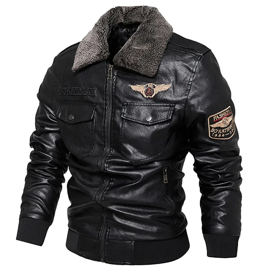 2025 Fur One Leather Coat Men Plus Velvet Autumn And Winter New Thicke - Side View