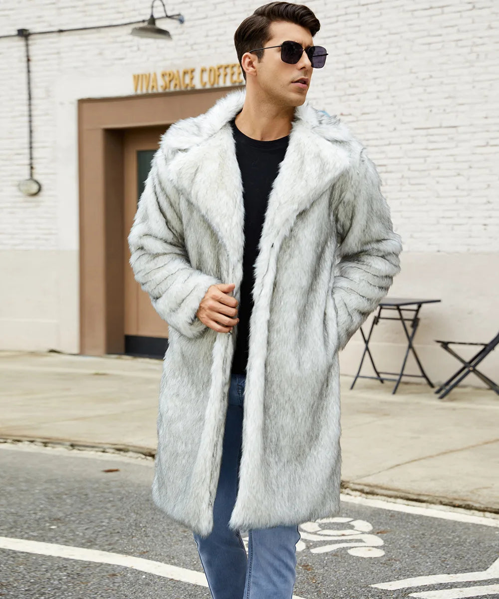 Men Long Faux Fur Coat Jacket Thick Warm Coats Turn Down Collar Full Sleeve Spli - View 18