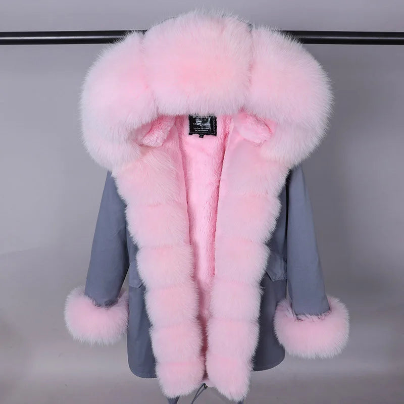 MAOMAOKONG 2024 Winter Women Coat Natural Fox Fur Collar Cuff Black Jackets Outw - View 95