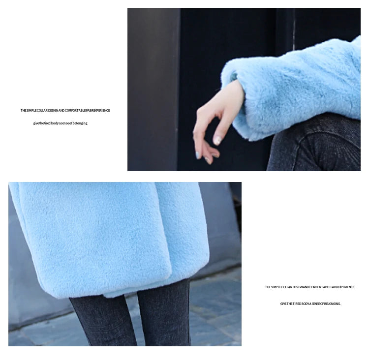2023 New Women Winter Warm Faux Fur Coat Thick Women Middle -Long Over - Stitching Detail