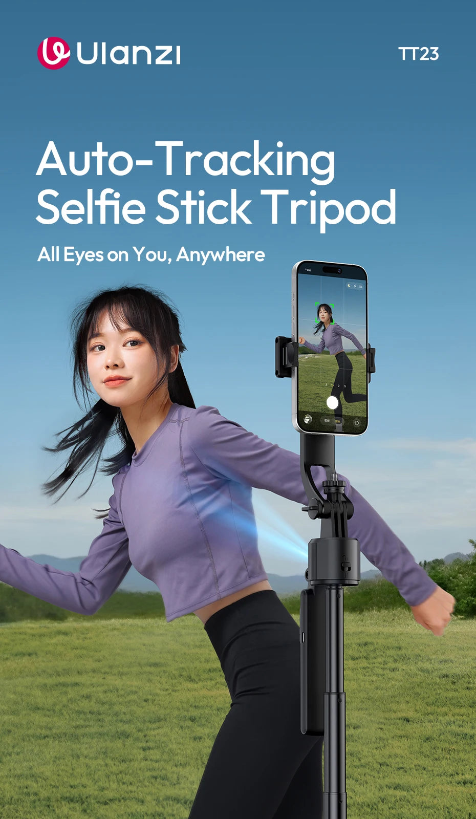 Ulanzi TT23 Auto-Tracking Selfie Stick Tripod for Travel Vlo...