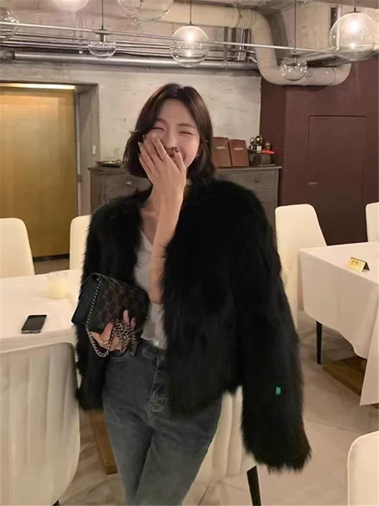 Eco-Friendly Fur Coat Young Sle V-Ne Women's Jaet Thi ort Faionable Winter Oute - View 8
