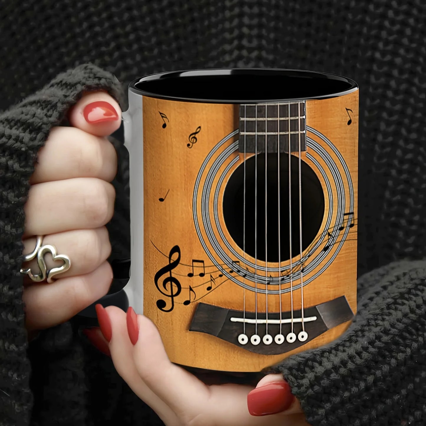 Guitar Lovers Ceramic Mug Musical Notes Novelty Cups Gift for Music Lovers Frien - Back View