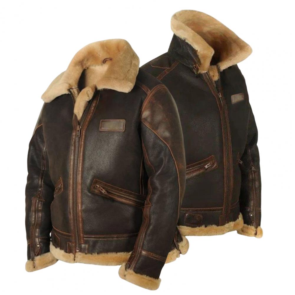 Men Jacket Plush Lining Fur Collar Men's Leather Jackets Thickened Windproof PLu - View 9