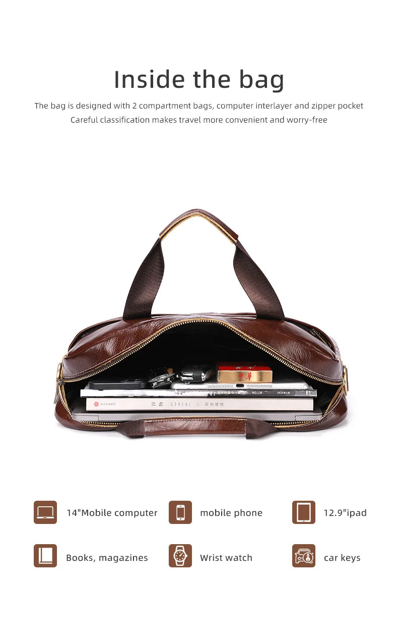 BULLCAPTAIN Leather Laptop Bag, Top Layer Leather 15" Laptop Bag Men's - Texture Detail