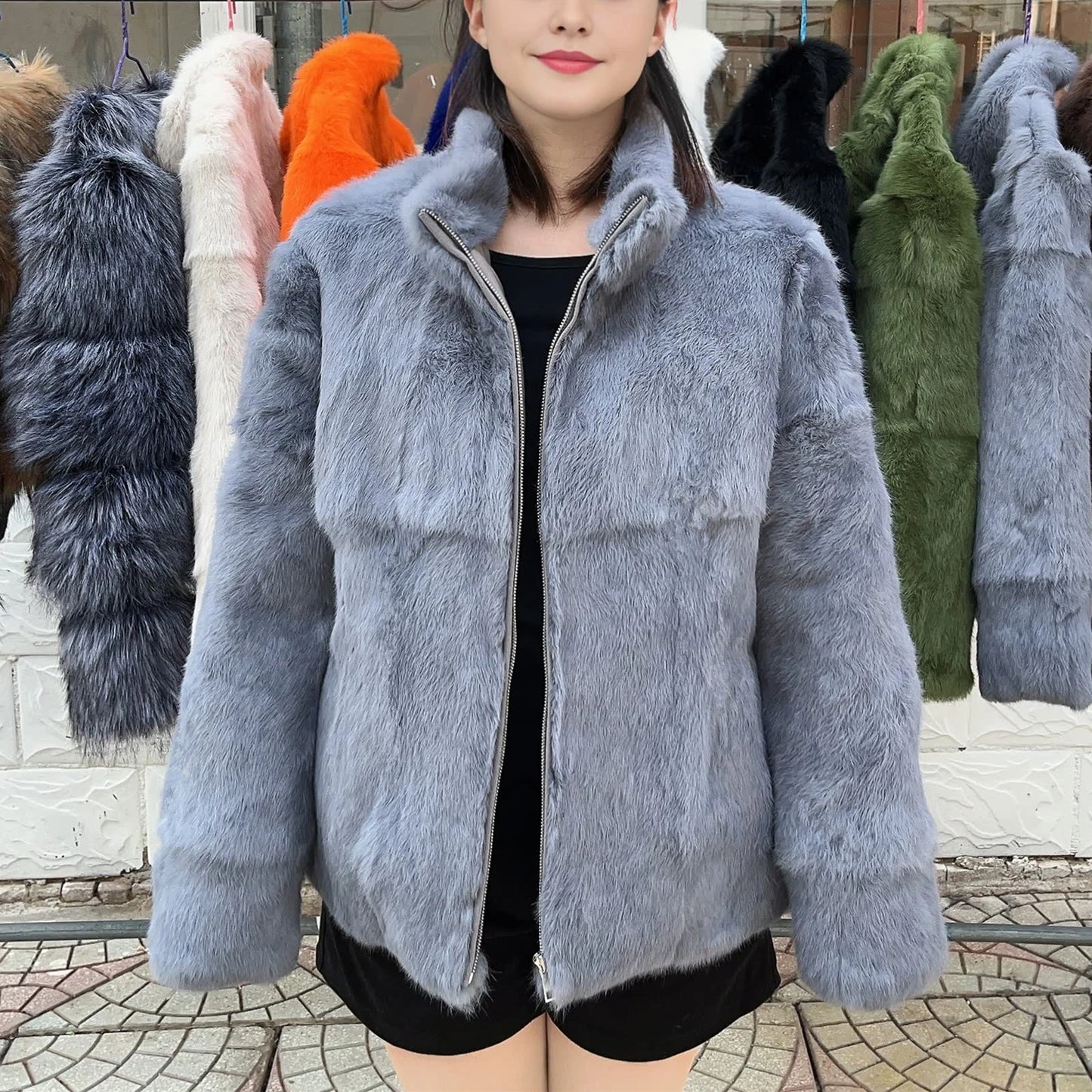 Fancy Rani Natural Rabbit Fur Coat Women Winter Jacket Real Leather And Fur Wome - View 54