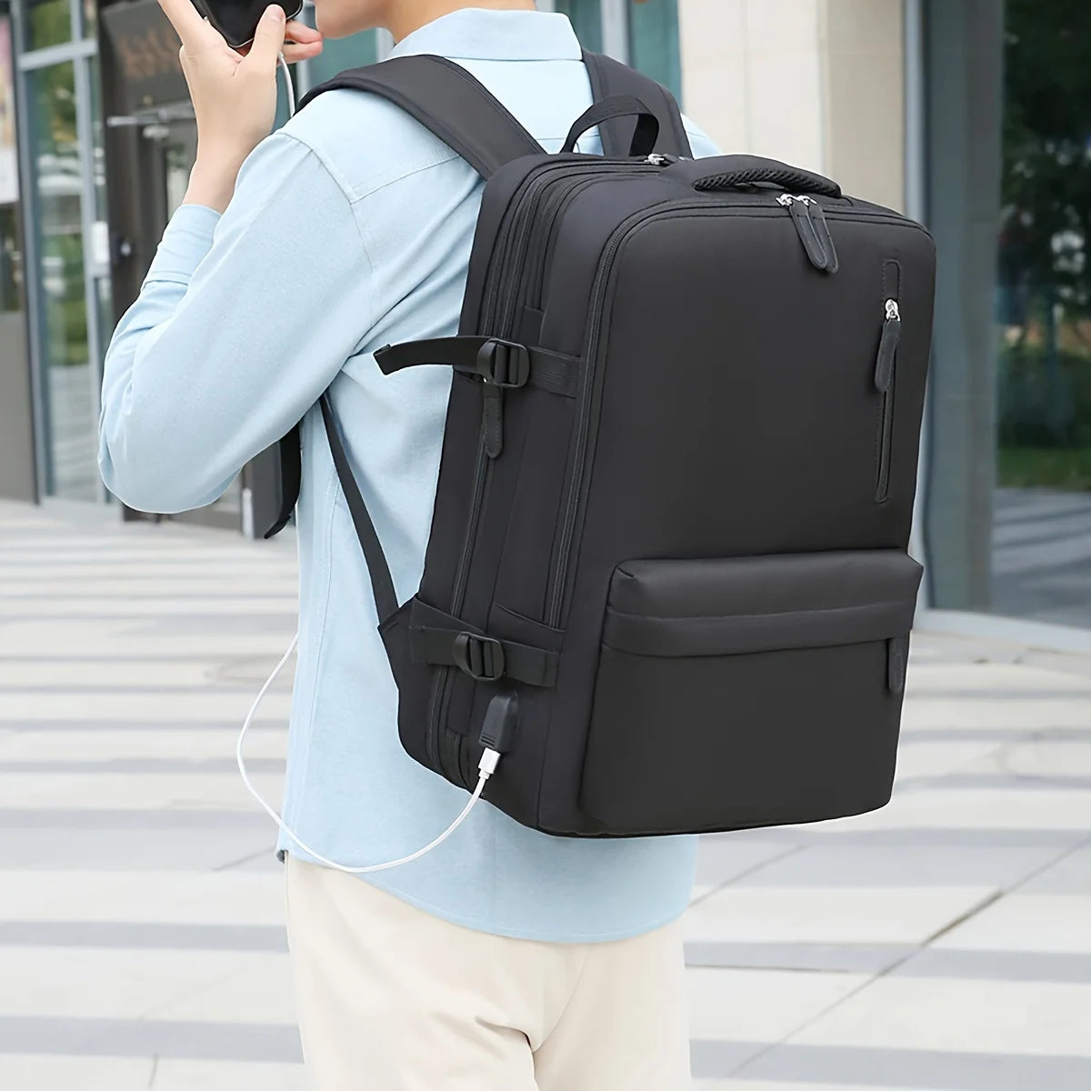 Expandable Backpack Men's Large-Capacity School Bag Business Trip Portable Lugga - View 10