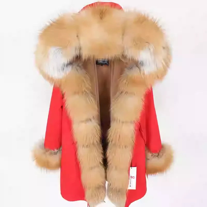 MAOMAOKONG 2024 Winter Women Coat Natural Fox Fur Collar Cuff Black Jackets Outw - View 81