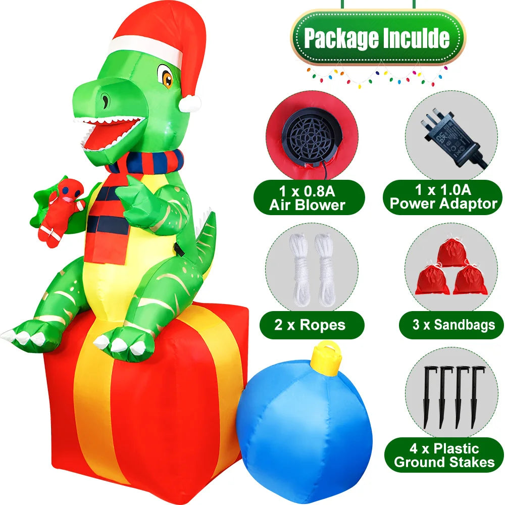 6FT Dinosaur Christmas Inflatables Outdoor Decorations Xmas Blow Up Ya - Lifestyle View
