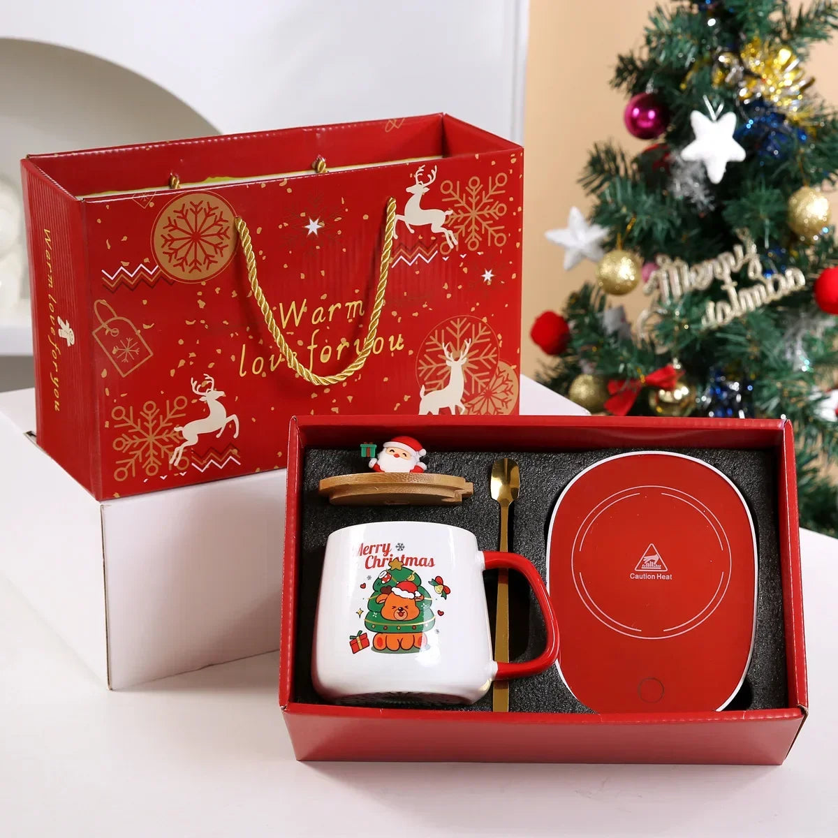 2025 Christmas Gift Set: Warm 55℃ Ceramic Mug with Lid featuring Santa - Color Variant 1