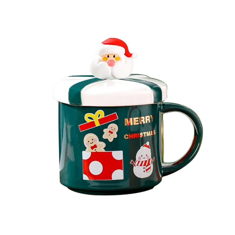Christmas Mug With Lid and Spoon Santa Claus Ceramic Coffee Cup Elk Sn - View 22