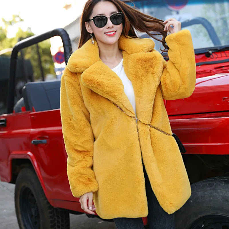 2023 New Women Winter Warm Faux Fur Coat Thick Women Middle -Long Over - Detail View