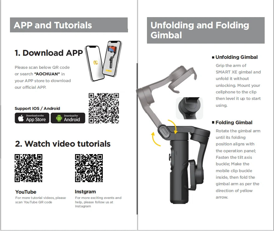 AOCHUAN 3-Axis Handheld Gimbal Stabilizer for Smartphone with Fill Lig - Alternative Angle