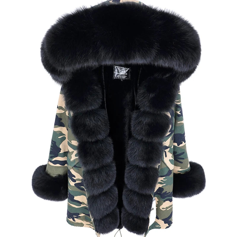 MAOMAOKONG 2024 Winter Women Coat Natural Fox Fur Collar Cuff Black Jackets Outw - View 90