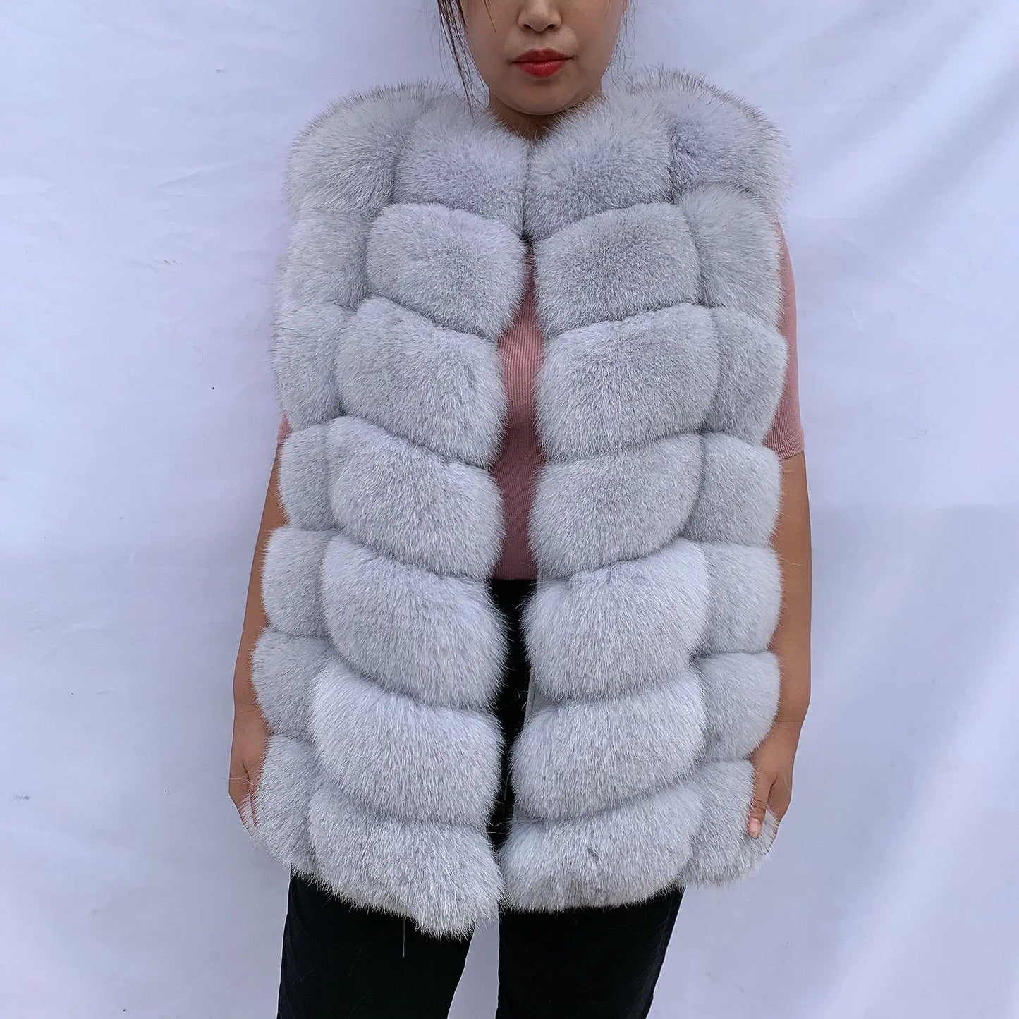 Natural fox fur vest ladies winter autumn coat warm vest made of natural fur wom - Detail View