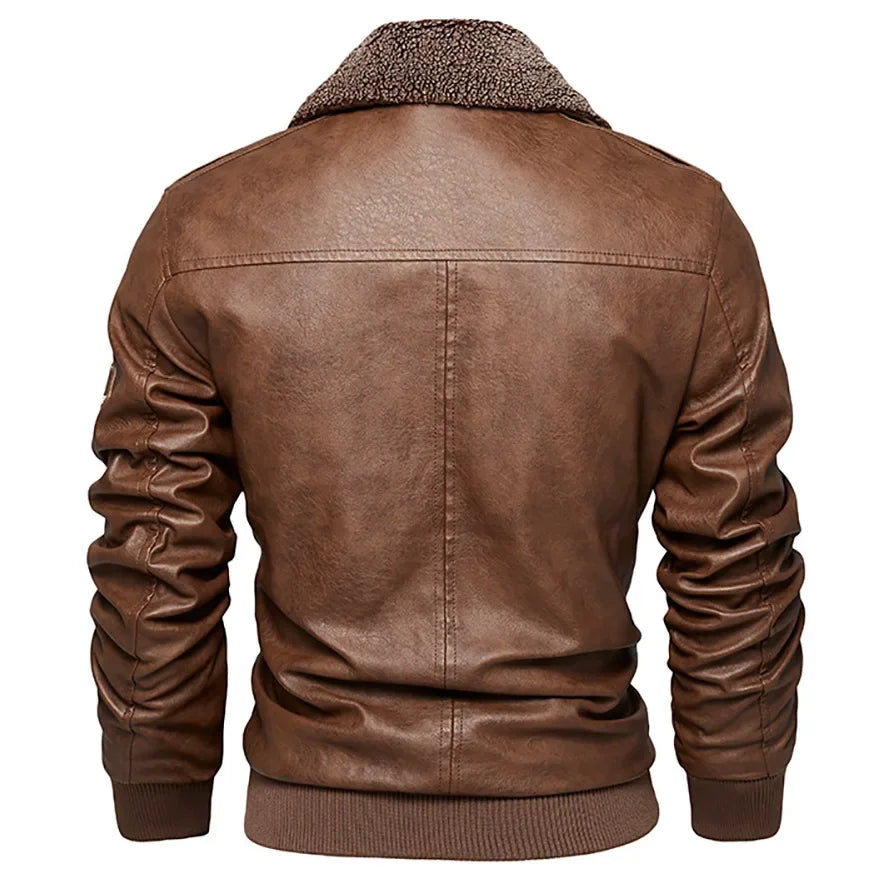 2025 Fur One Leather Coat Men Plus Velvet Autumn And Winter New Thicke - Detail View