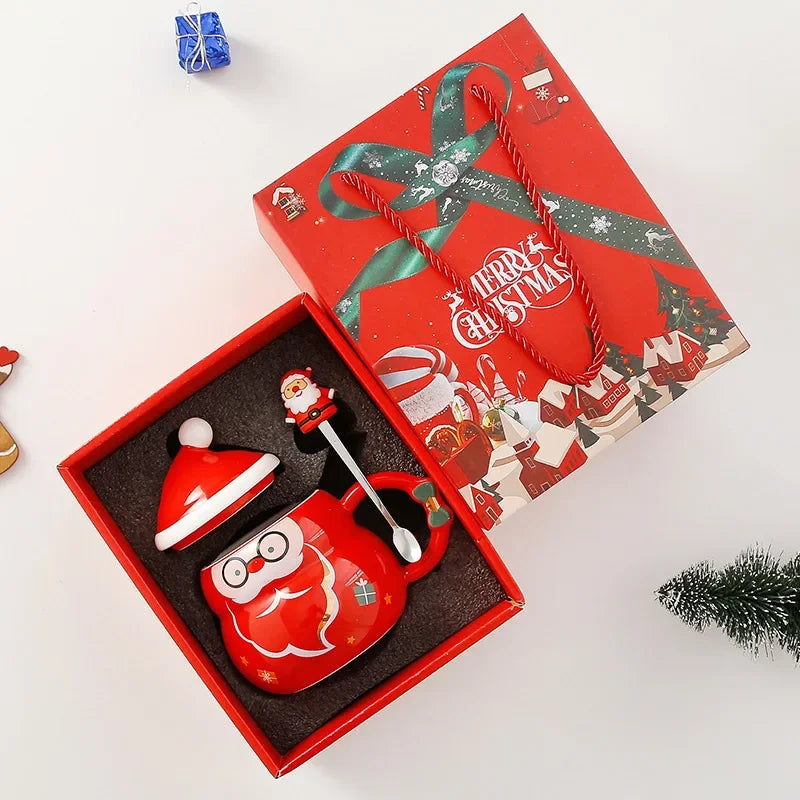 Ceramic Christmas Mug with Lid Spoon Cute Cartoon Coffee Cup New Year - View 26
