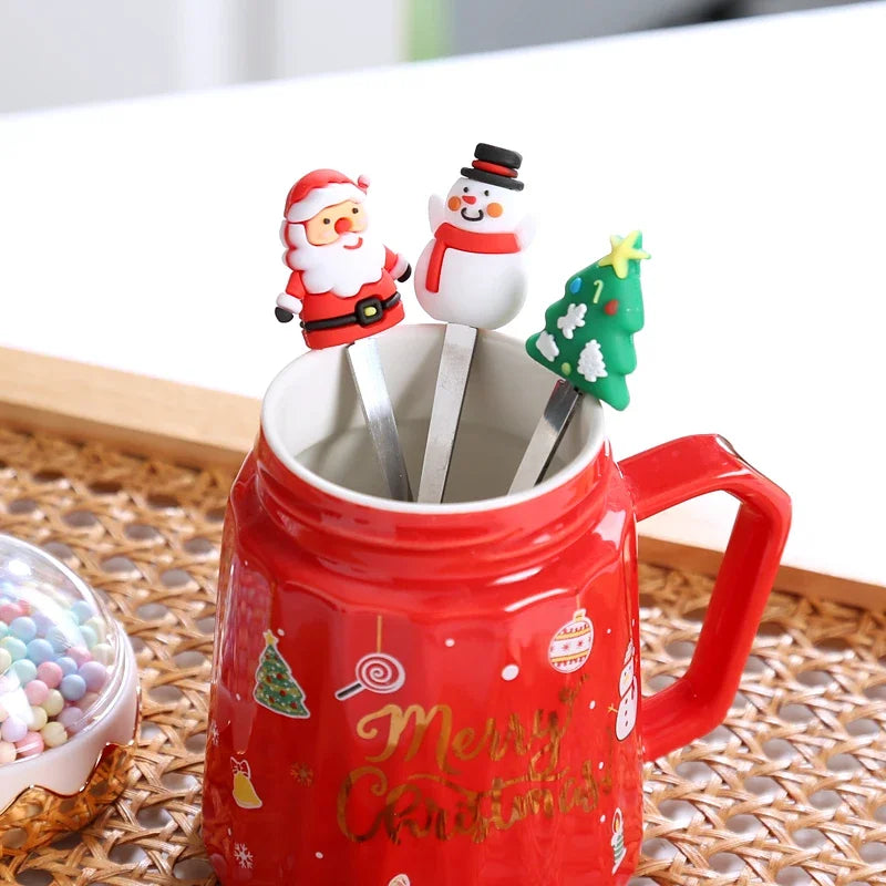 Christmas Mugs with lid and Santa Claus spoon Creative Planet Ceramic - Color Variant