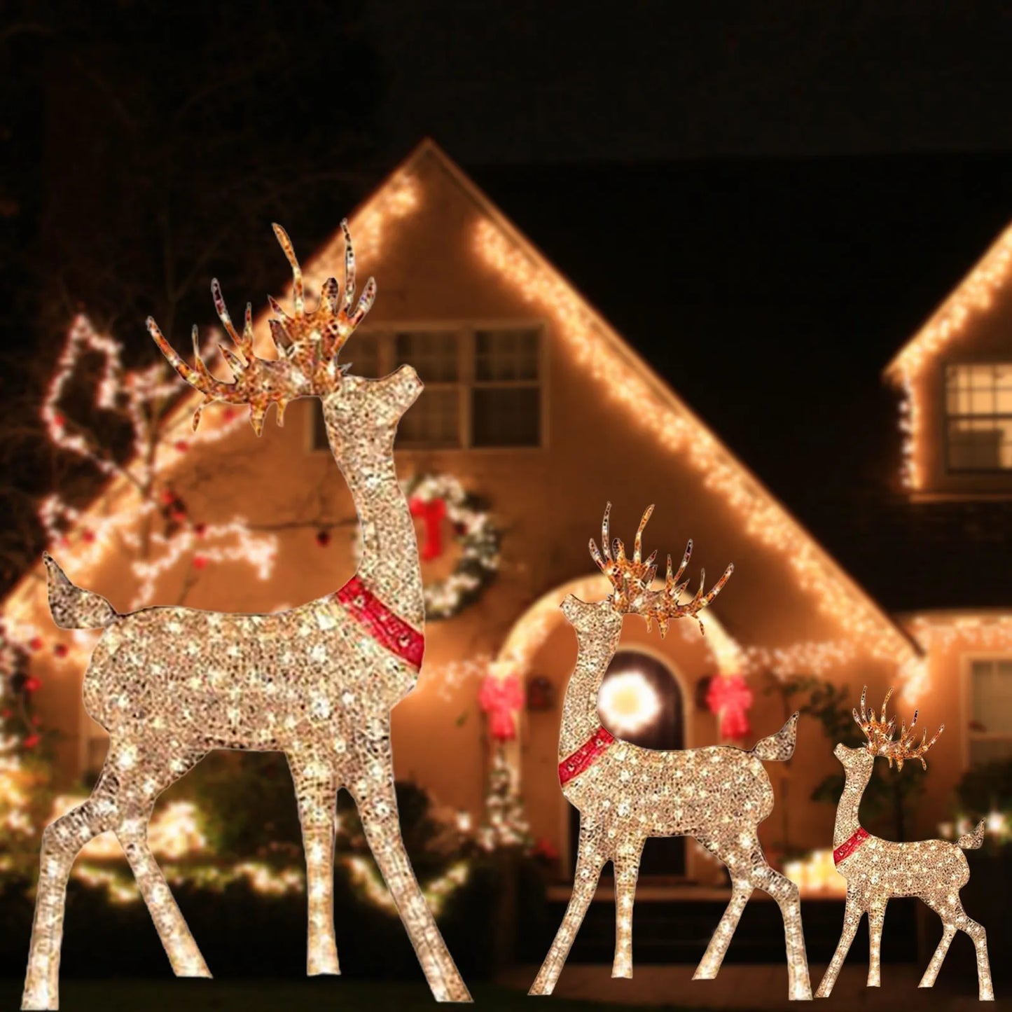 Christmas Outdoor Cute Deer Lighting ,Lighted Christmas Deer Sleigh Ou - Detail View
