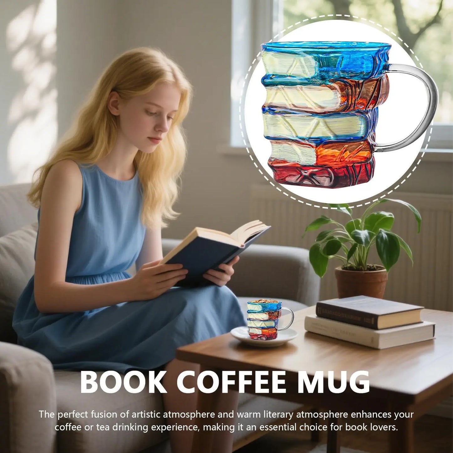 3D Painted Book Mug 350ml Colored Glass Drinking Cups Uni... - Back View