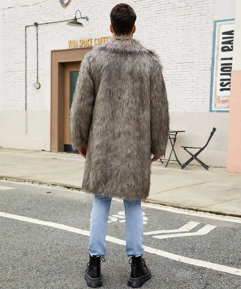 Men Long Faux Fur Coat Jacket Thick Warm Coats Turn Down Collar Full Sleeve Spli - View 13