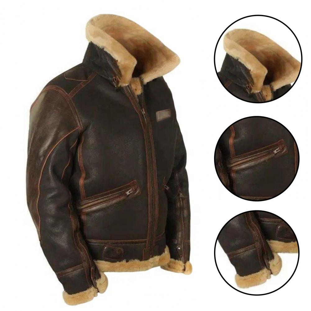 Men Jacket Plush Lining Fur Collar Men's Leather Jackets Thickened Windproof PLu - View 12