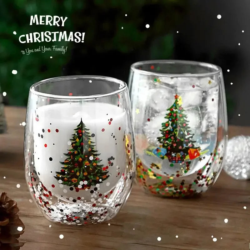 Christmas Double Wall Glass Cup Heat-resistant Water Cup Christmas Tre - Main View