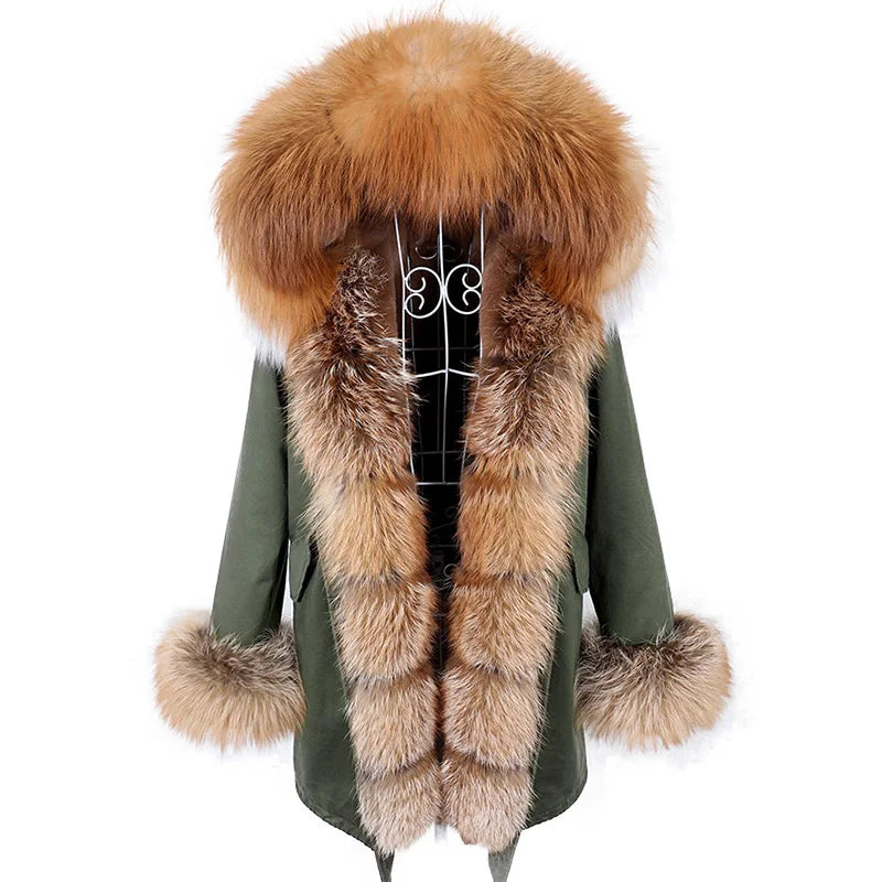 MAOMAOKONG 2024 Winter Women Coat Natural Fox Fur Collar Cuff Black Jackets Outw - View 101