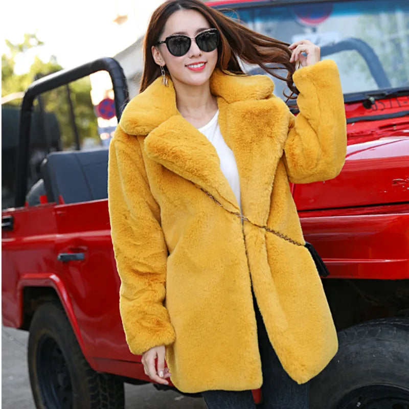 2023 New Women Winter Warm Faux Fur Coat Thick Women Middle -Long Over - Size Comparison