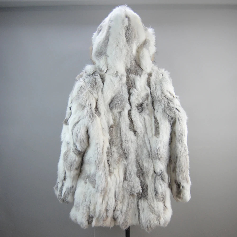 2025 Winter Women Rabbit Fur Coat Real Genuine Rabbit Fur Jacket With - Close-up View