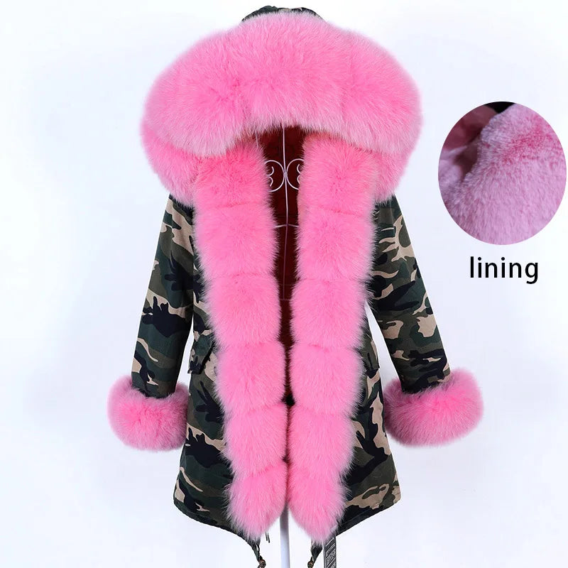 MAOMAOKONG 2024 Winter Women Coat Natural Fox Fur Collar Cuff Black Jackets Outw - View 55