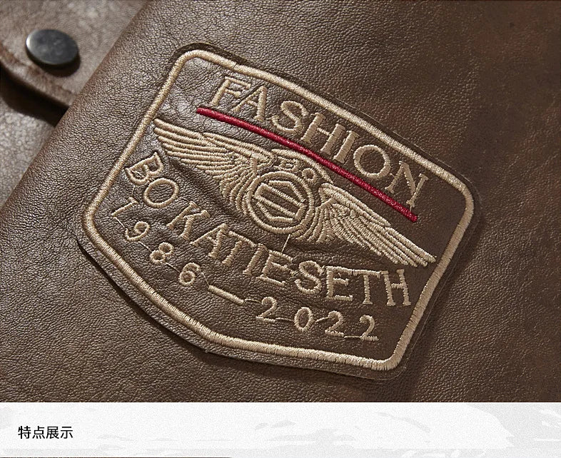 2025 Fur One Leather Coat Men Plus Velvet Autumn And Winter New Thicke - Label Detail