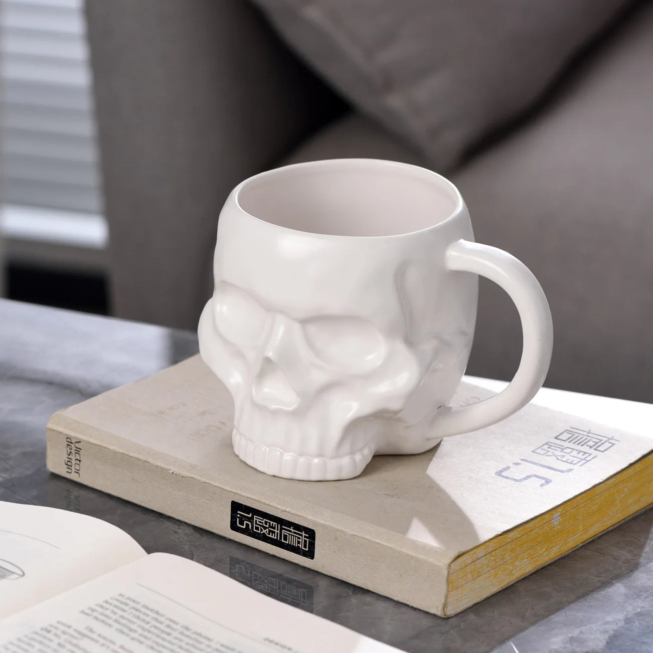 Gothic Novelty Skull Mug with Gold Handles Ceramic Halloween Themed Skeleton Hea - View 5
