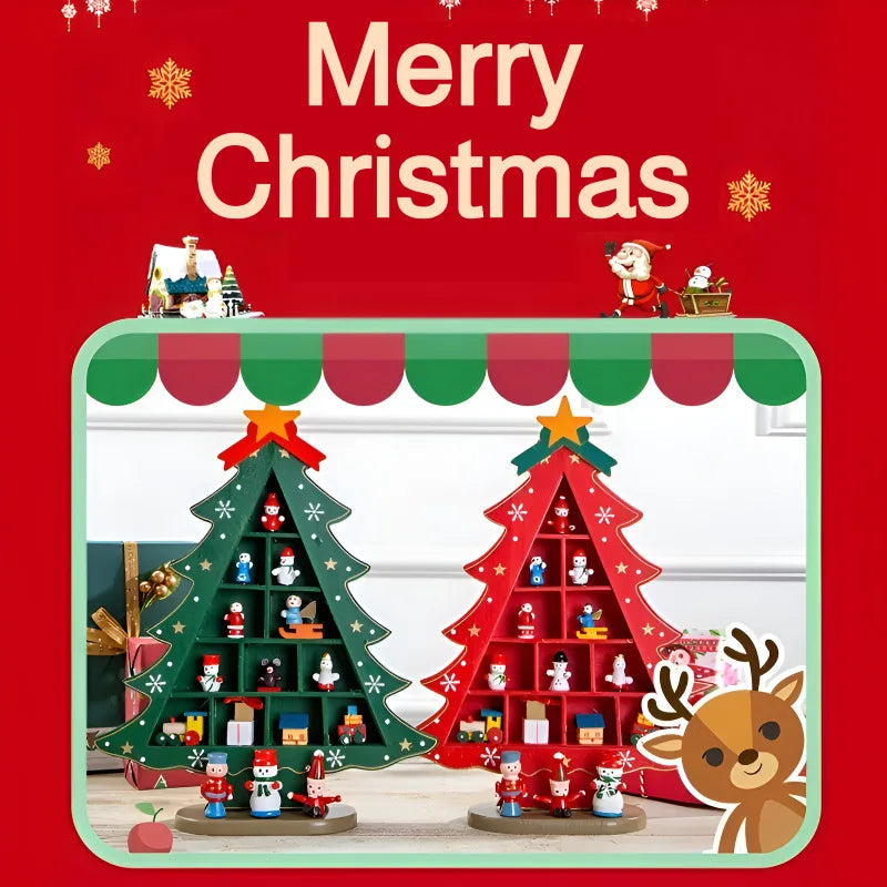 Christmas decorations small mini wooden Christmas tree DIY three-dimen - Front View
