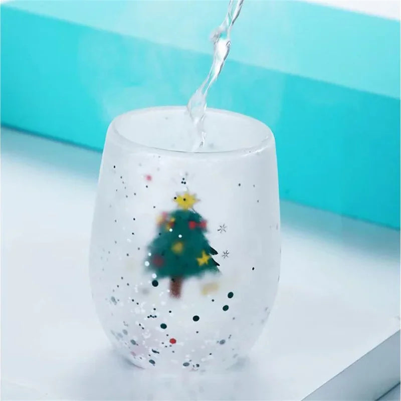 Christmas Double Wall Glass Cup Heat-resistant Water Cup Christmas Tre - Close-up View