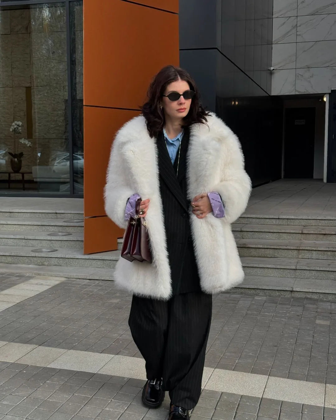Faux Fur Coats Women Mid Length Turn Down Collar Coat Thick Warm Y2k Streetwear - View 9
