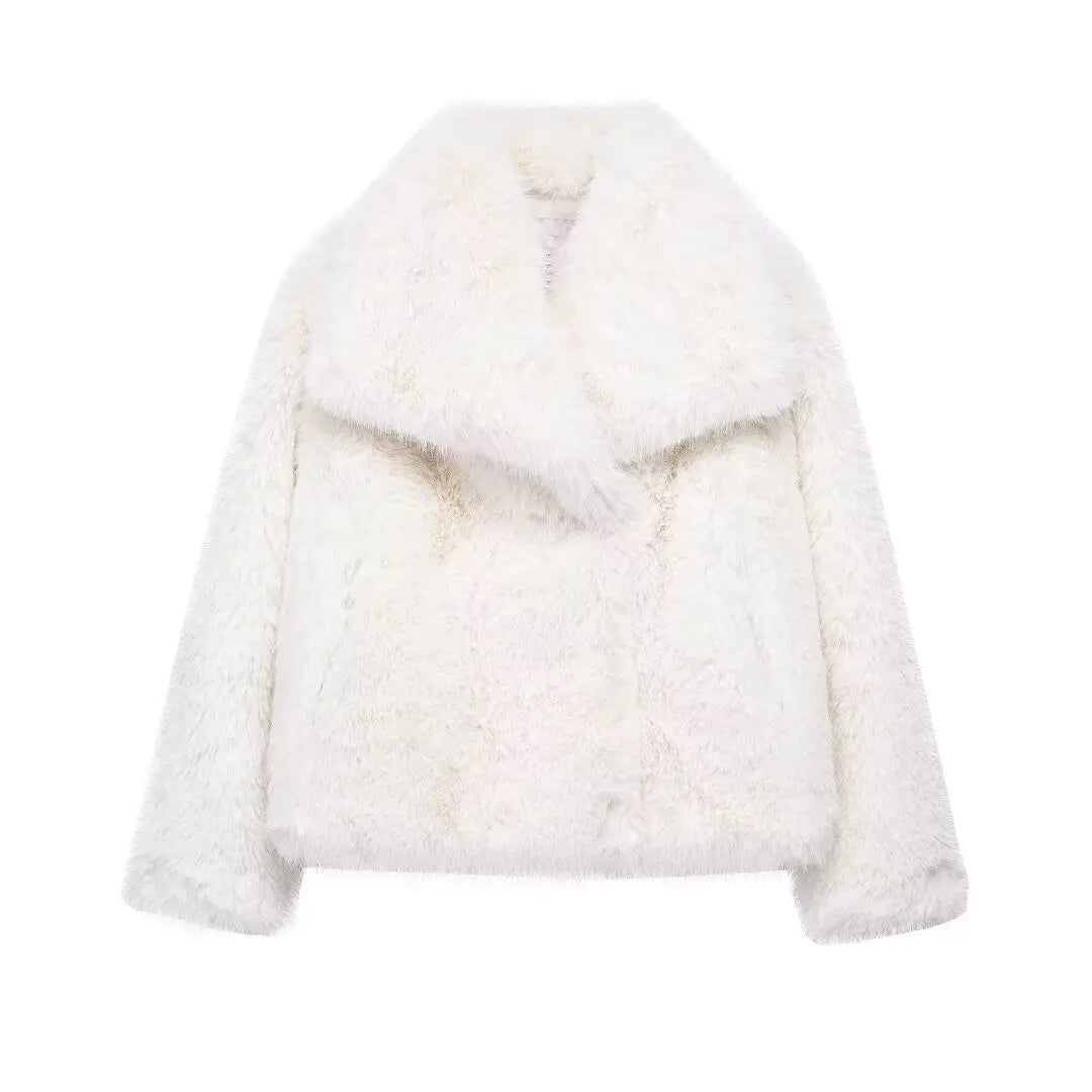Women's White Fur Coat - Plush Fluffy Winter Jacket 2024 - Product Details