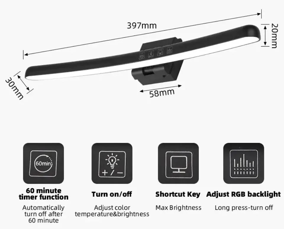 Curved Monitor Light Bar, Stepless Dimming USB Desk Lighting Lamp Applicable to - View 15