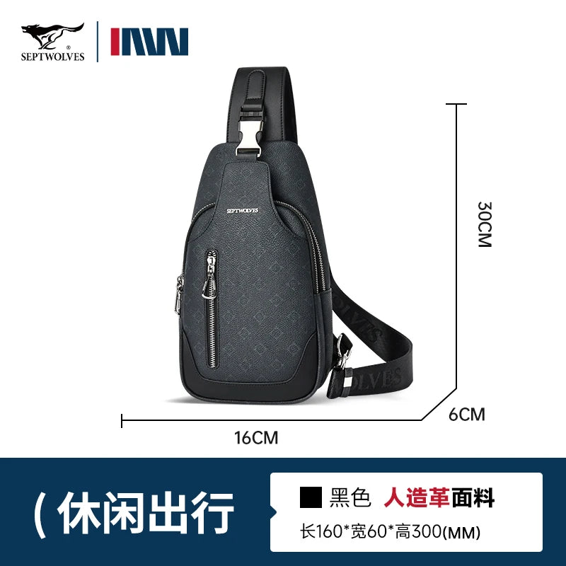 Septwolves Business Thin Printed Leather Crossbody Sling Bag Man