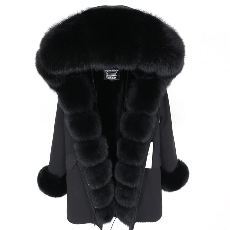 MAOMAOKONG 2024 Winter Women Coat Natural Fox Fur Collar Cuff Black Jackets Outw - View 97
