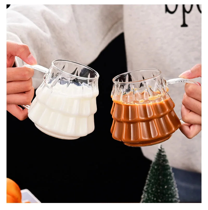 Christmas Tree Glass Coffee Mug with Straw and Lid Heat Resistant Wish - Lifestyle View
